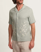 Truth Men's Green Ivory Embroidered Camp Shirt | JANE + MERCER