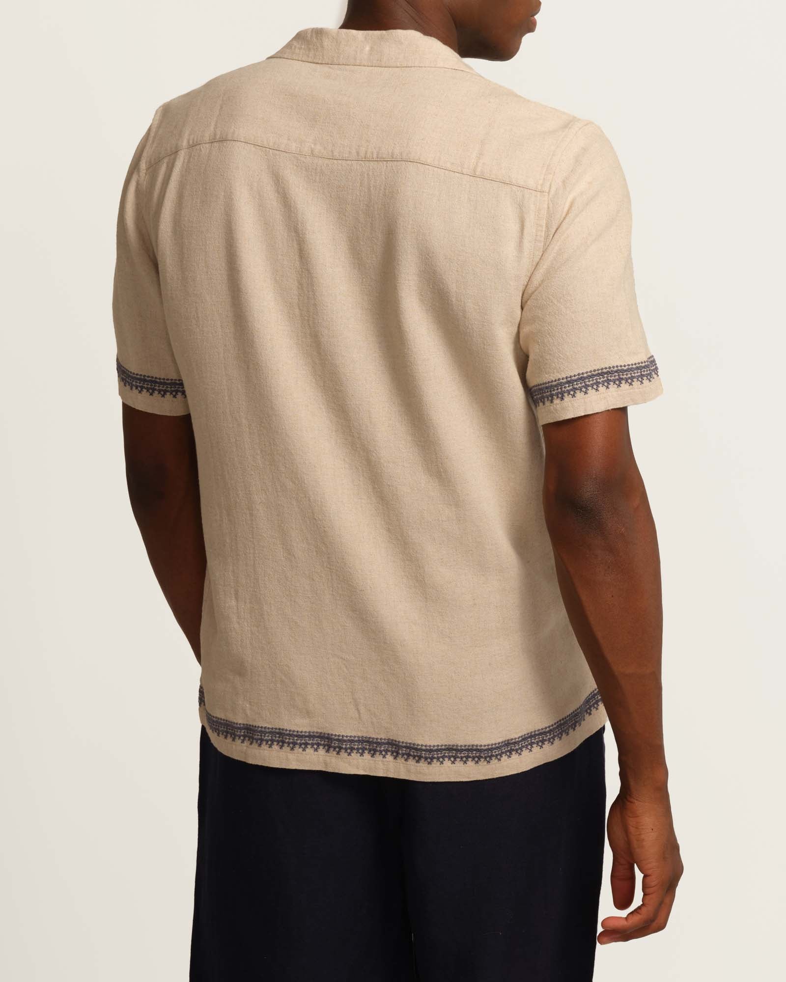 Shop Truth Men's Sand Blue Embroidered Camp Shirt | JANE + MERCER