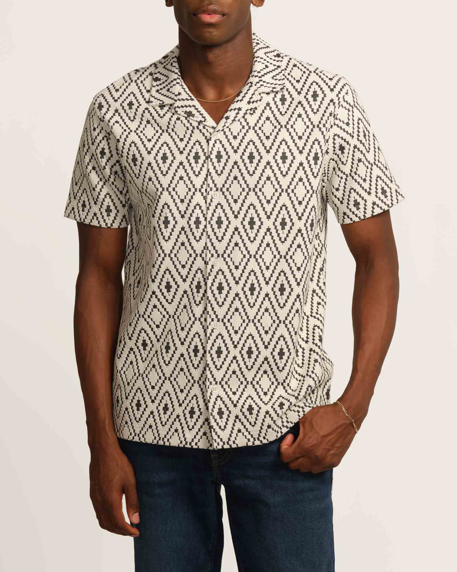 Truth Men's Geometric Cuban Collar Jacquard Shirt | JANE + MERCER