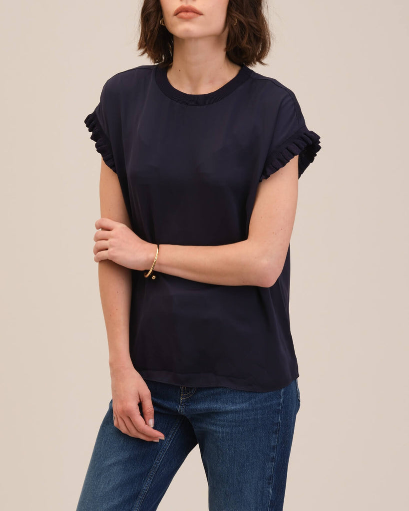 Knit Trim Crewneck Top, Indigo | Truth