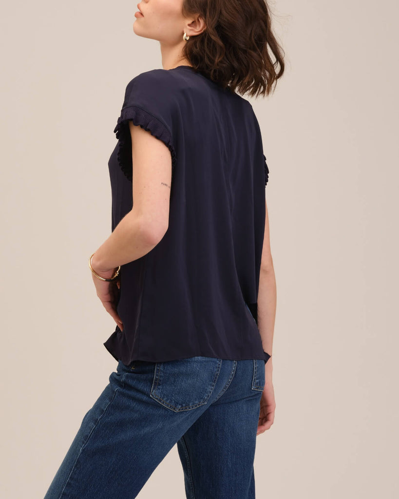 Knit Trim Crewneck Top, Indigo | Truth