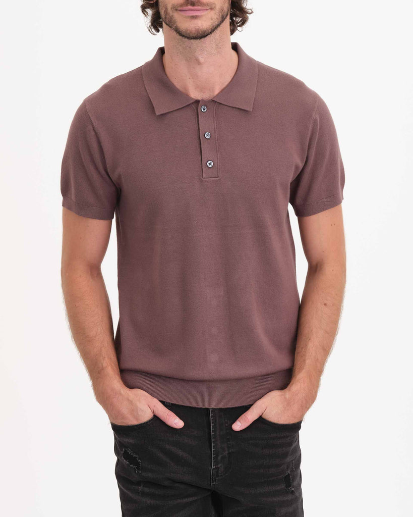 Men's Button-Through Knit Sweater Polo, Brown | Truth Men's