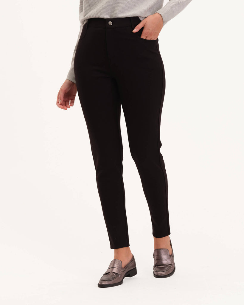 Ponte Knit Fly Front Pant, Black | Truth