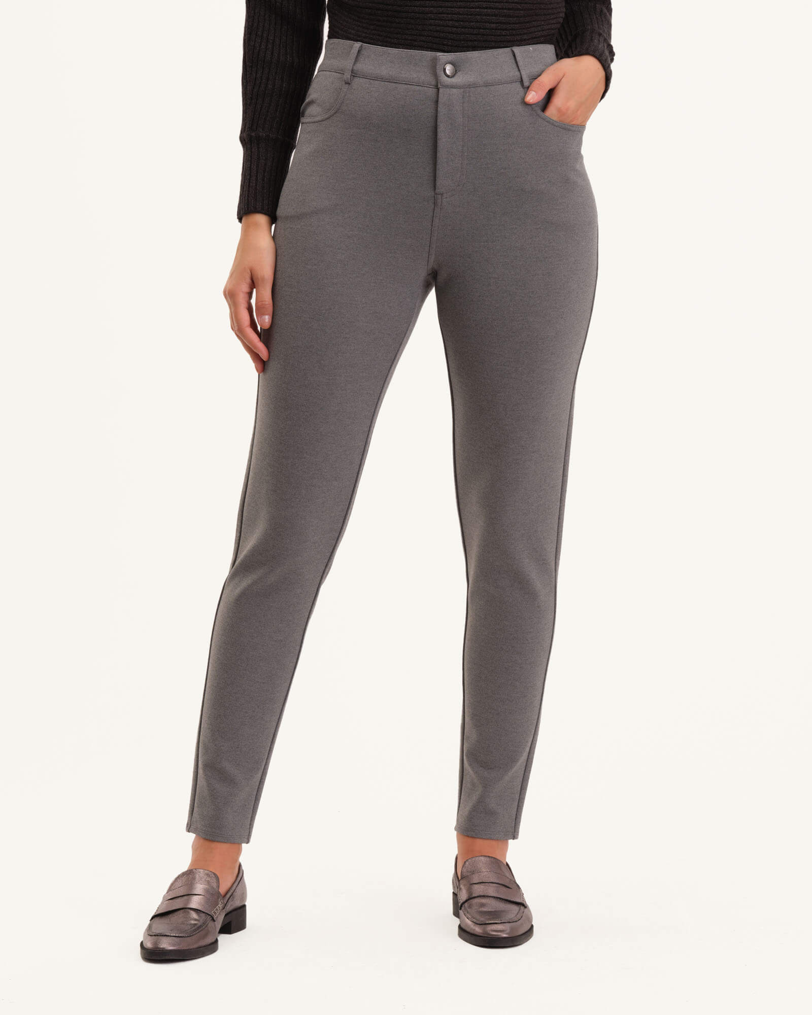 Ponte Knit Fly Front Pant