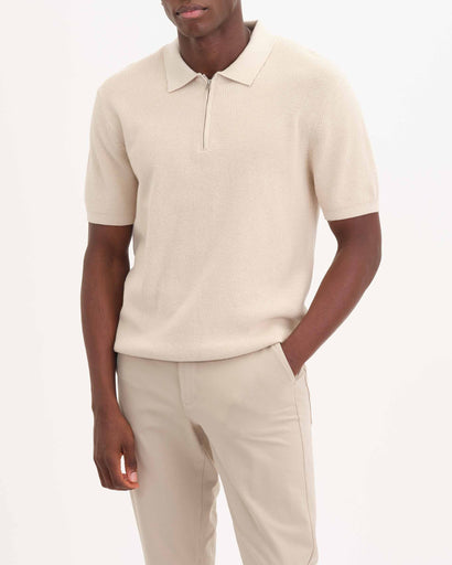 Men's Quarter Zip Rib Polo Cotton Pullover, Sand | Truth Men's