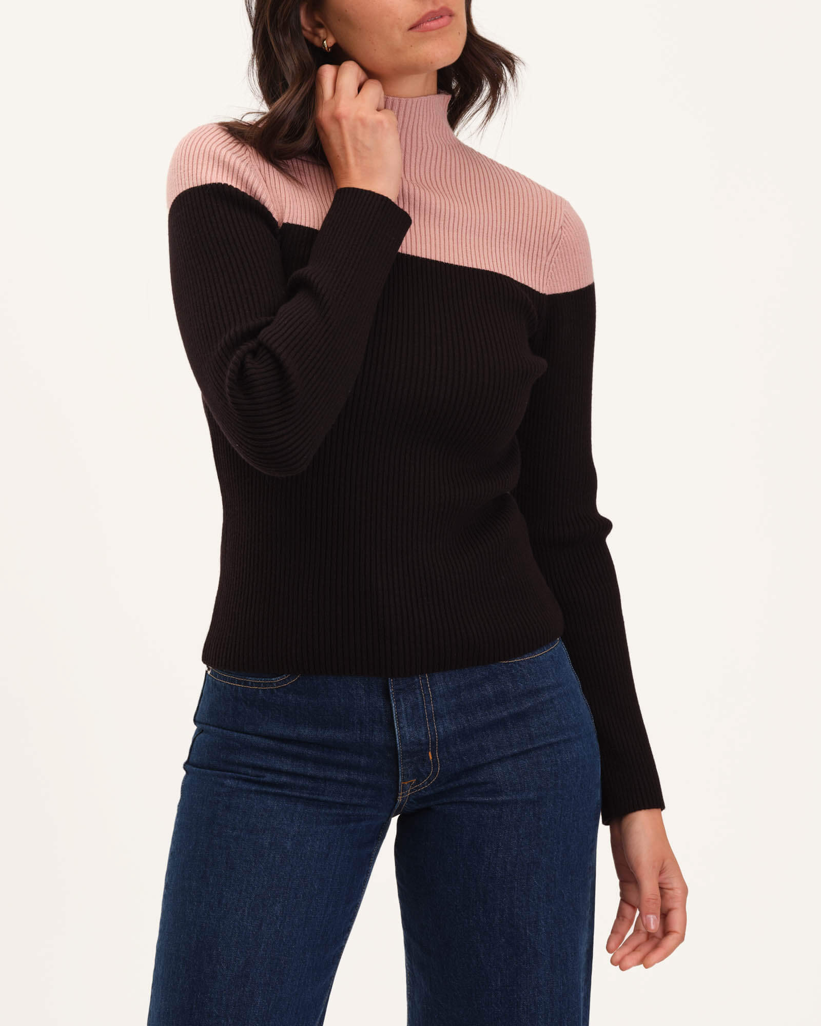Colorblock Mock Neck Rib Sweater Truth