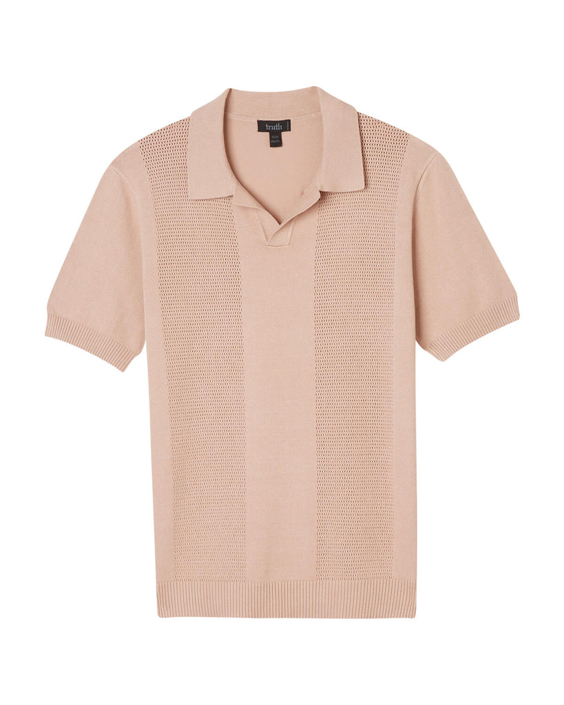 Men's Pointelle Jersey Sweater Polo, Apricot | Truth Men's