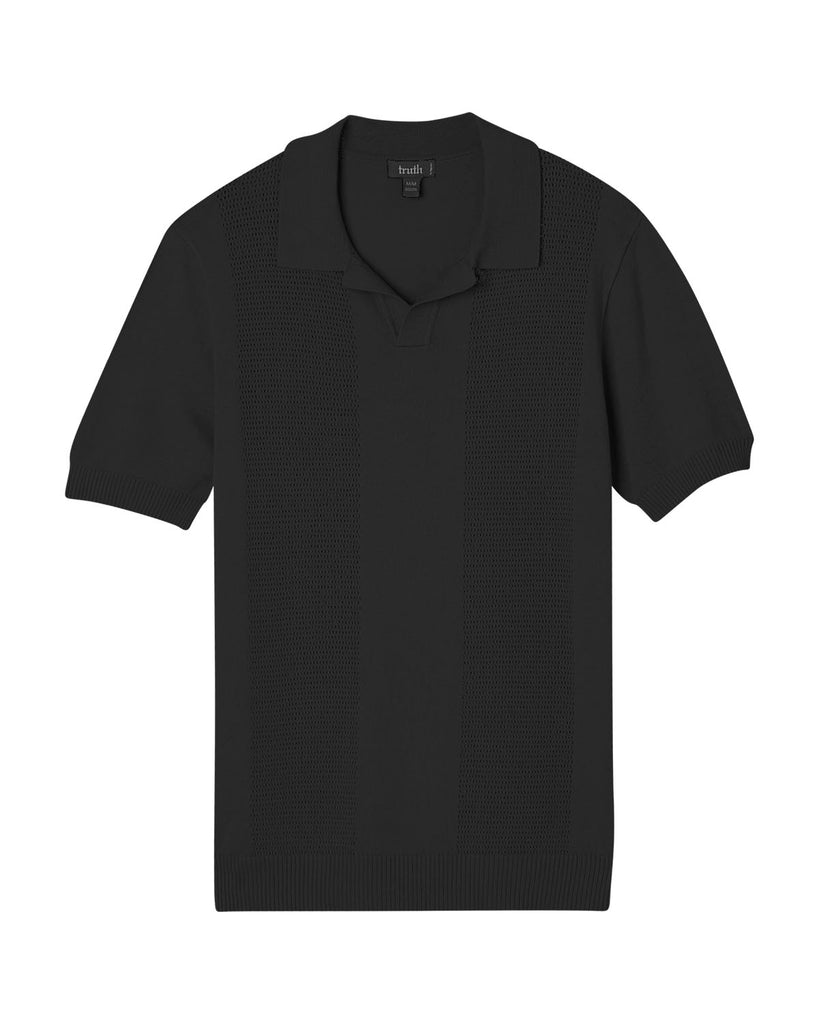 Men's Pointelle Jersey Sweater Polo, Black | Truth Men's