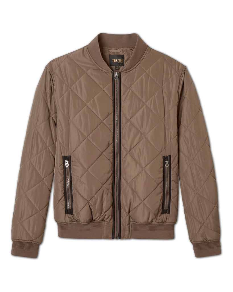 Men's Quilted Zipper Front Woven Bomber, Olive | Truth Men's