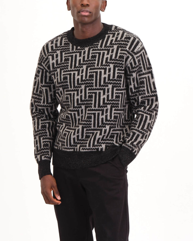 Men's Bicolor Knit Crew Neck Sweater, Charcoal/Grey | Truth Men's