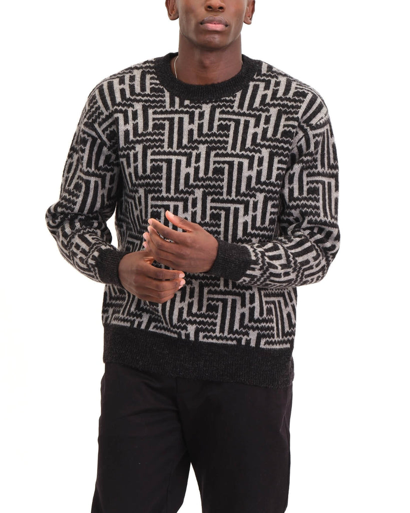 Men's Bicolor Knit Crew Neck Sweater, Charcoal/Grey | Truth Men's