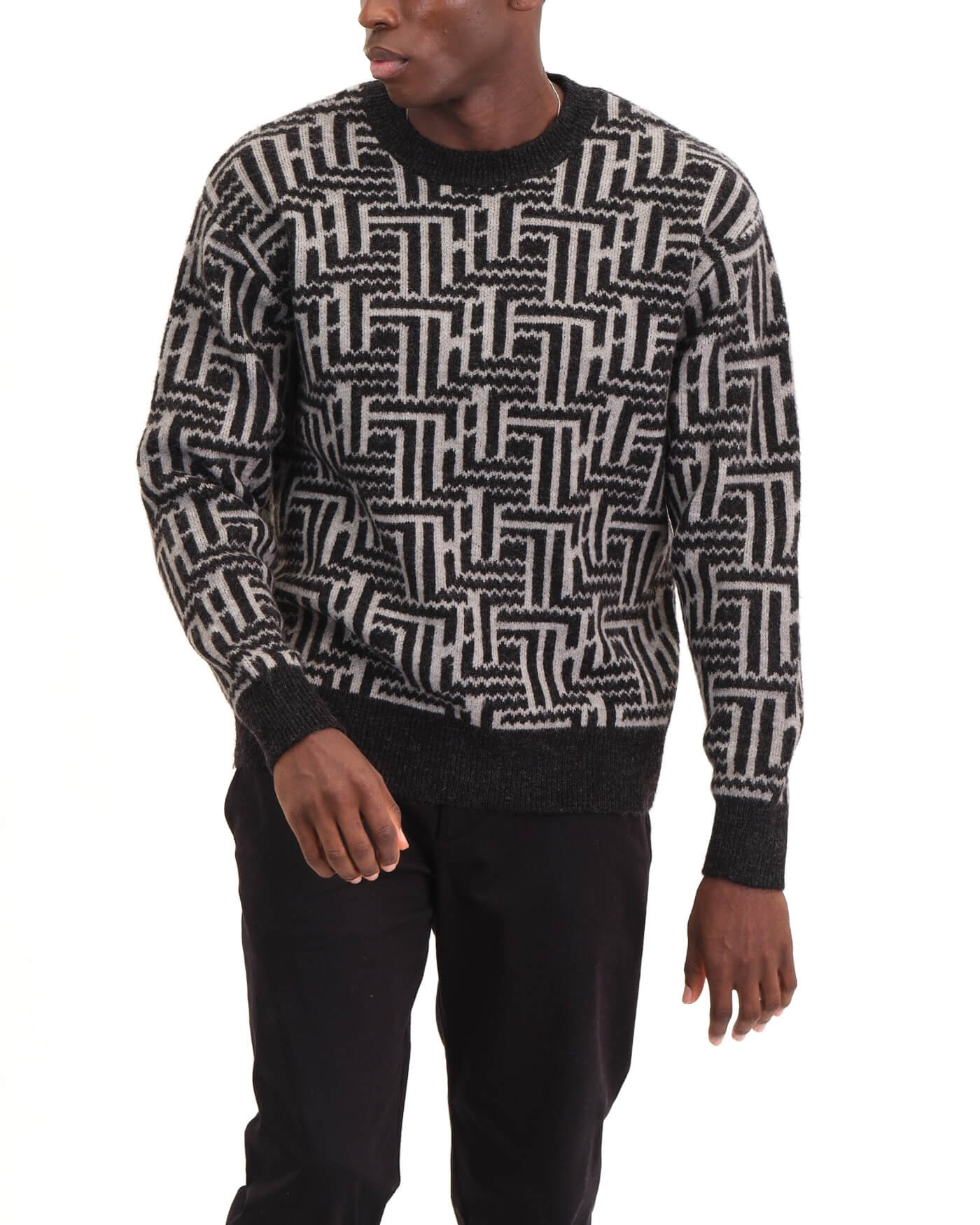 Bicolor Knit Crew Neck Sweater