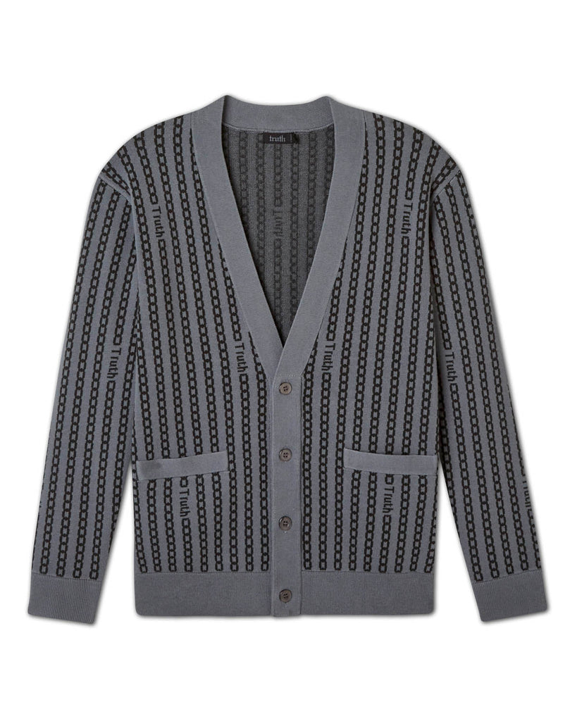 Men's Chain Jacquard Knit Button Down Cardigan, Grey/Black | Truth Men's
