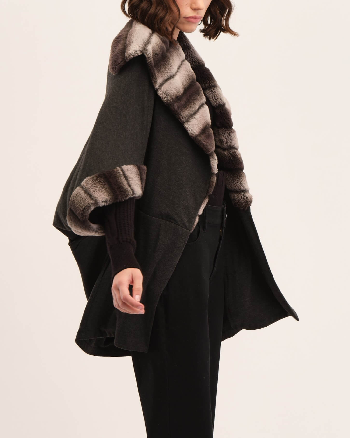 Shop Faux Fur Trim Knit Coat | Carmen Marc Valvo | JANE + MERCER