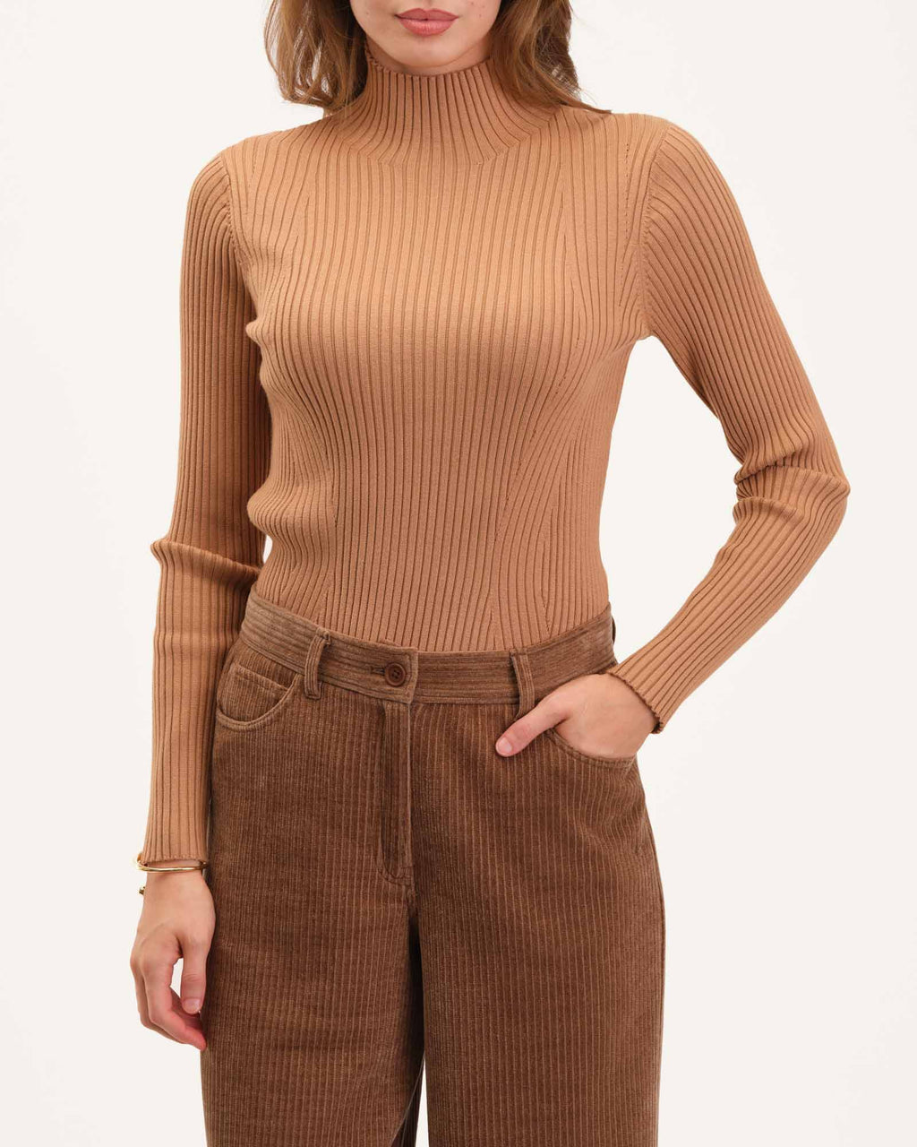 Mock Neck Crop Sweater and Sleeveless Knit Dress Set in Camel - Retro,  Indie and Unique Fashion