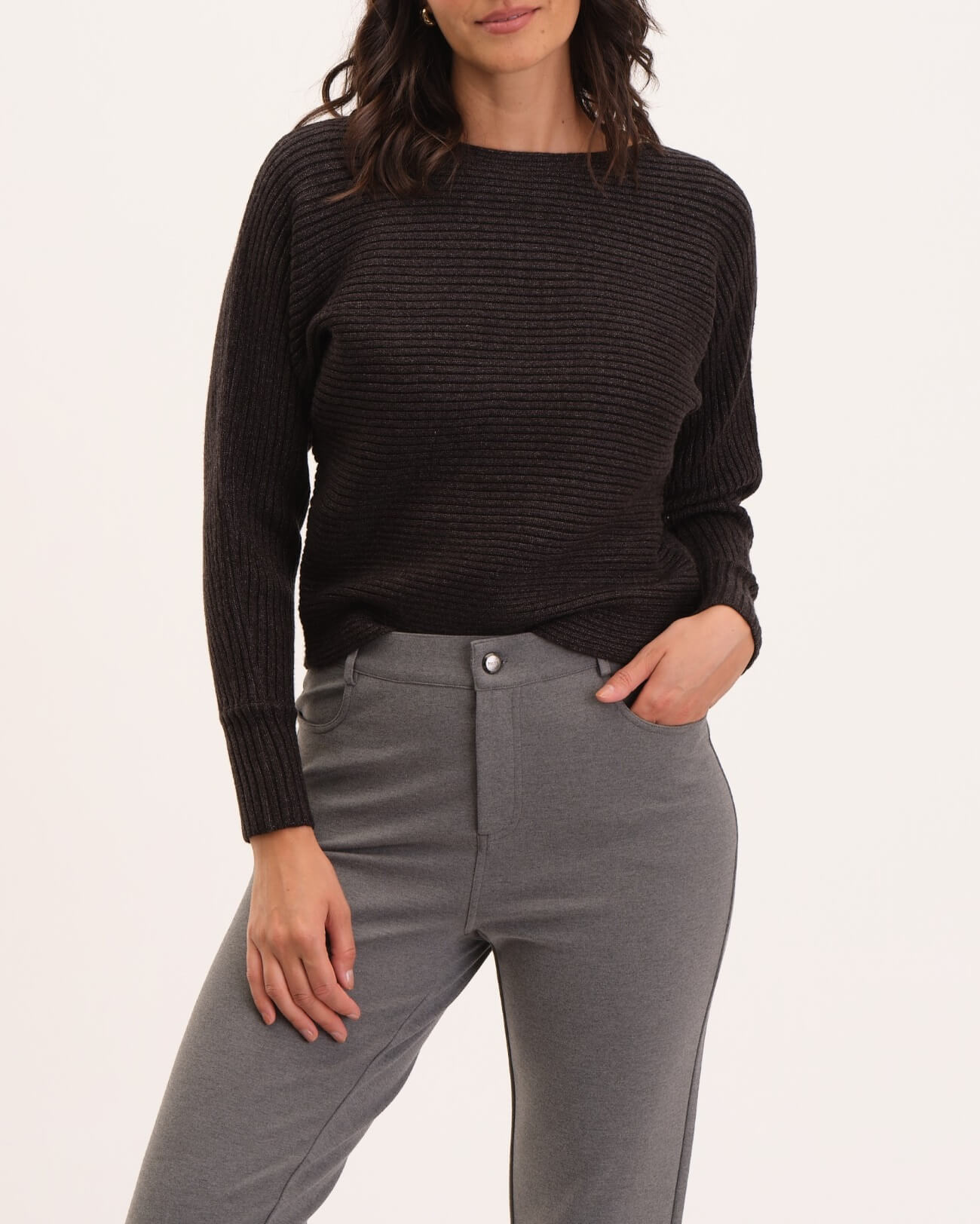 Dolman Sleeve Wide Boat Neck Rib Pullover | Elie Tahari