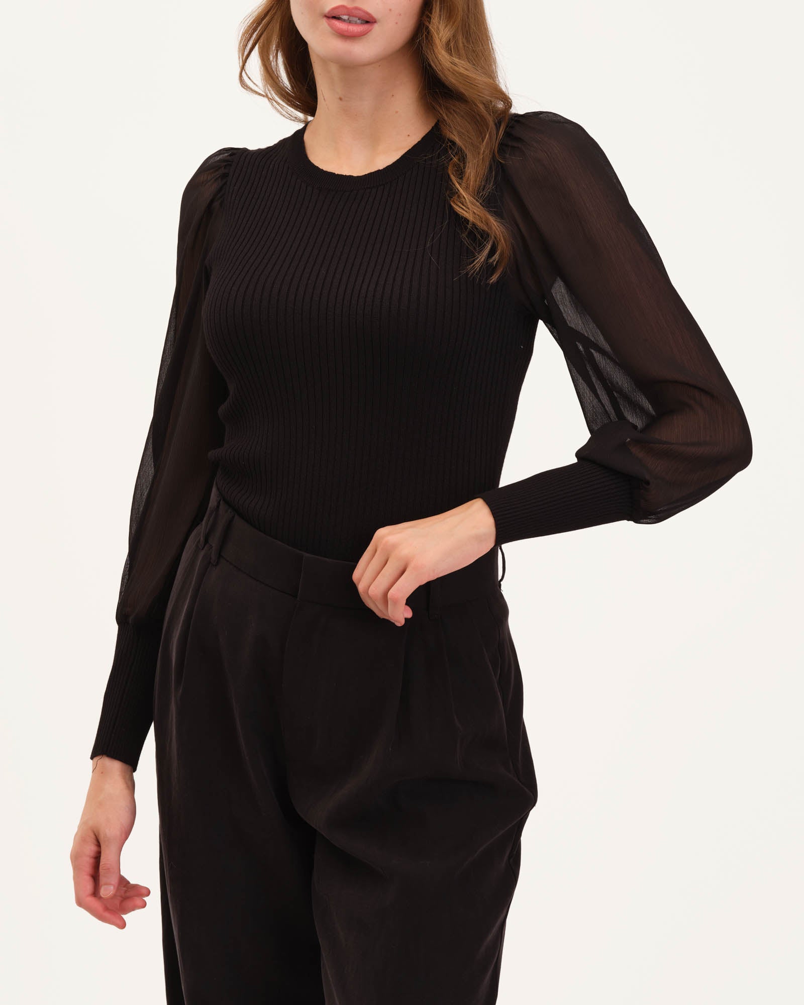 Black sweater with sheer sleeves new arrivals