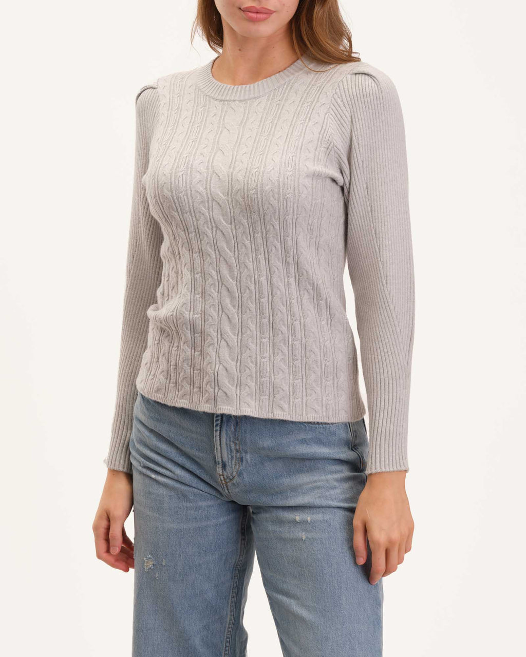 Puff Pleated Sleeve Crew Neck Pullover