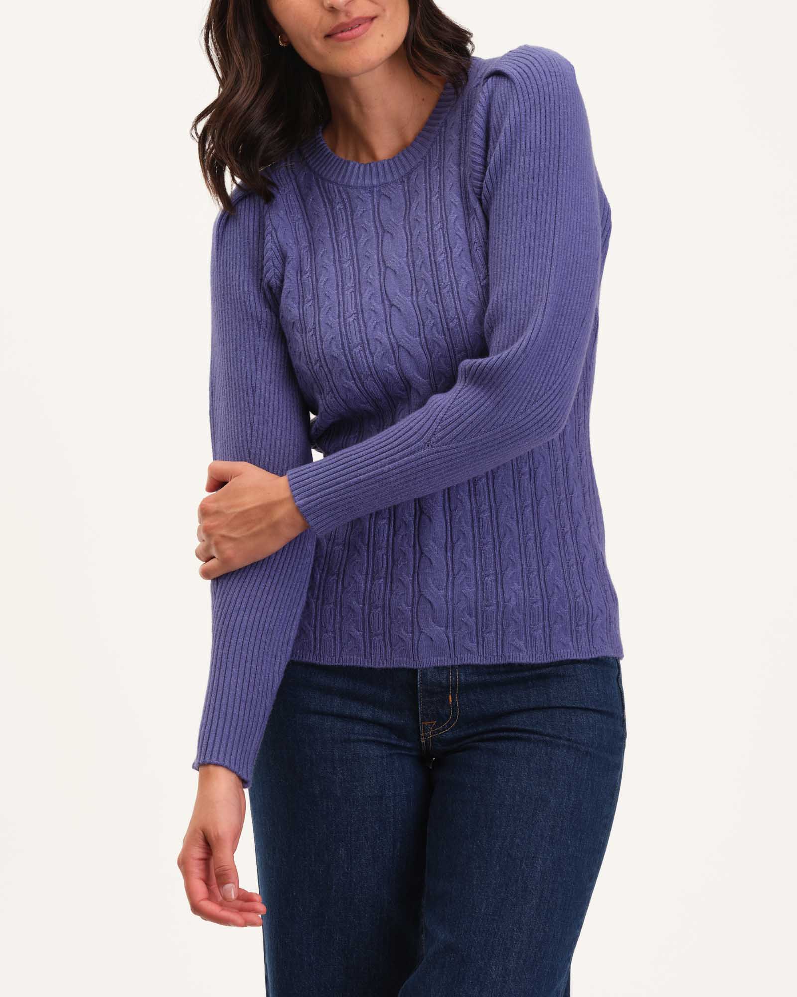 Puff Pleated Sleeve Crew Neck Pullover | Elie Elie Tahari