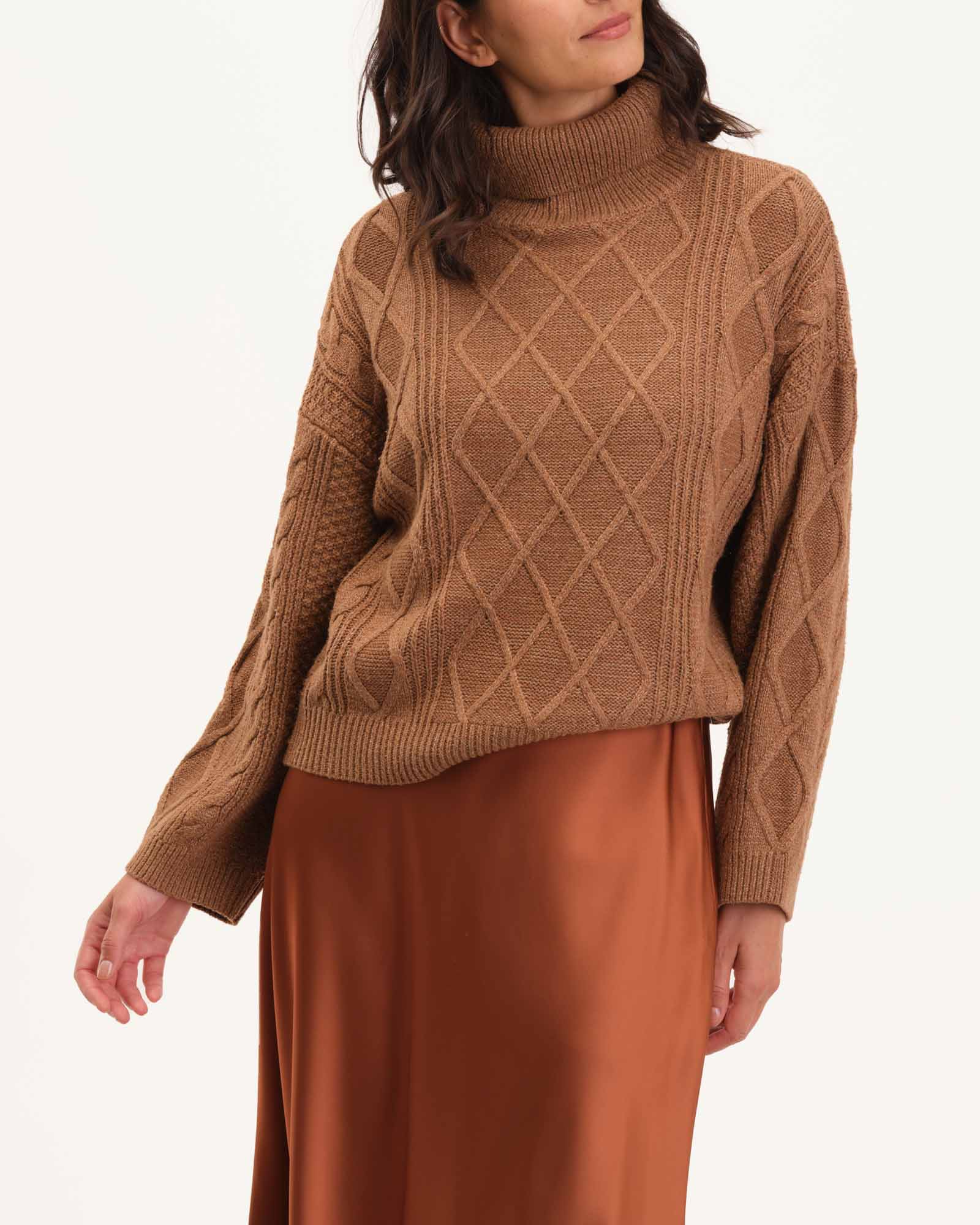 Long Sleeve Turtleneck Cable Sweater | Elie Elie Tahari