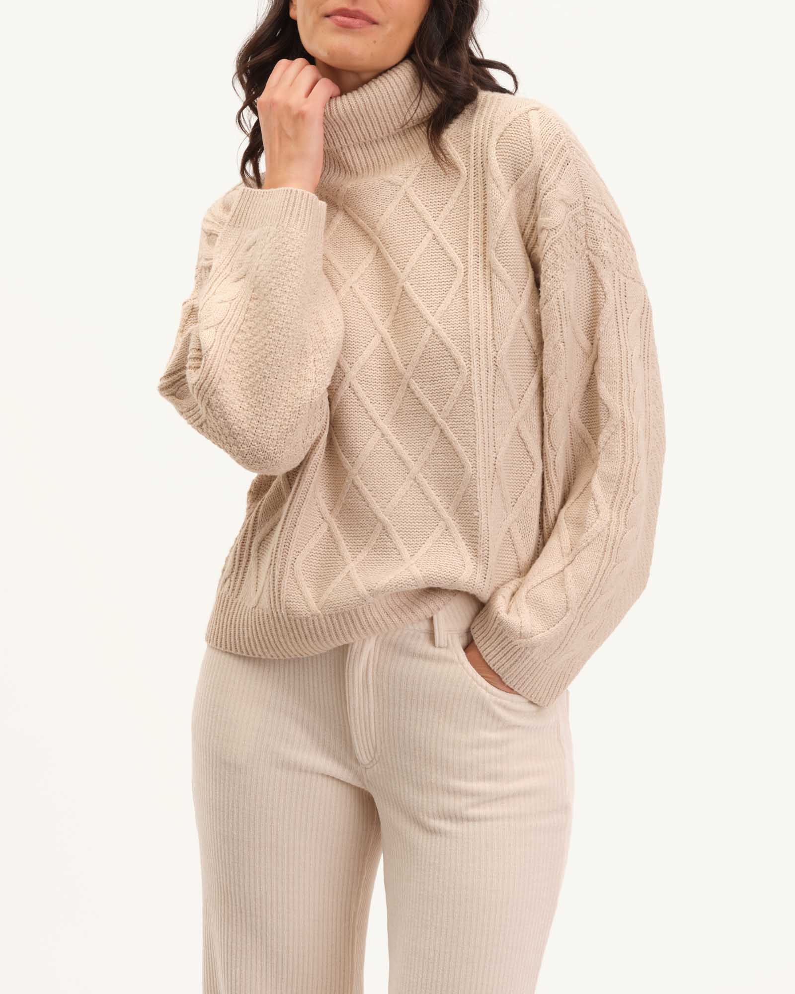 Long Sleeve Turtleneck Cable Sweater