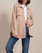 Elie Tahari Brushed Knit Shirt Jacket, Taupe Heather | JANE + MERCER