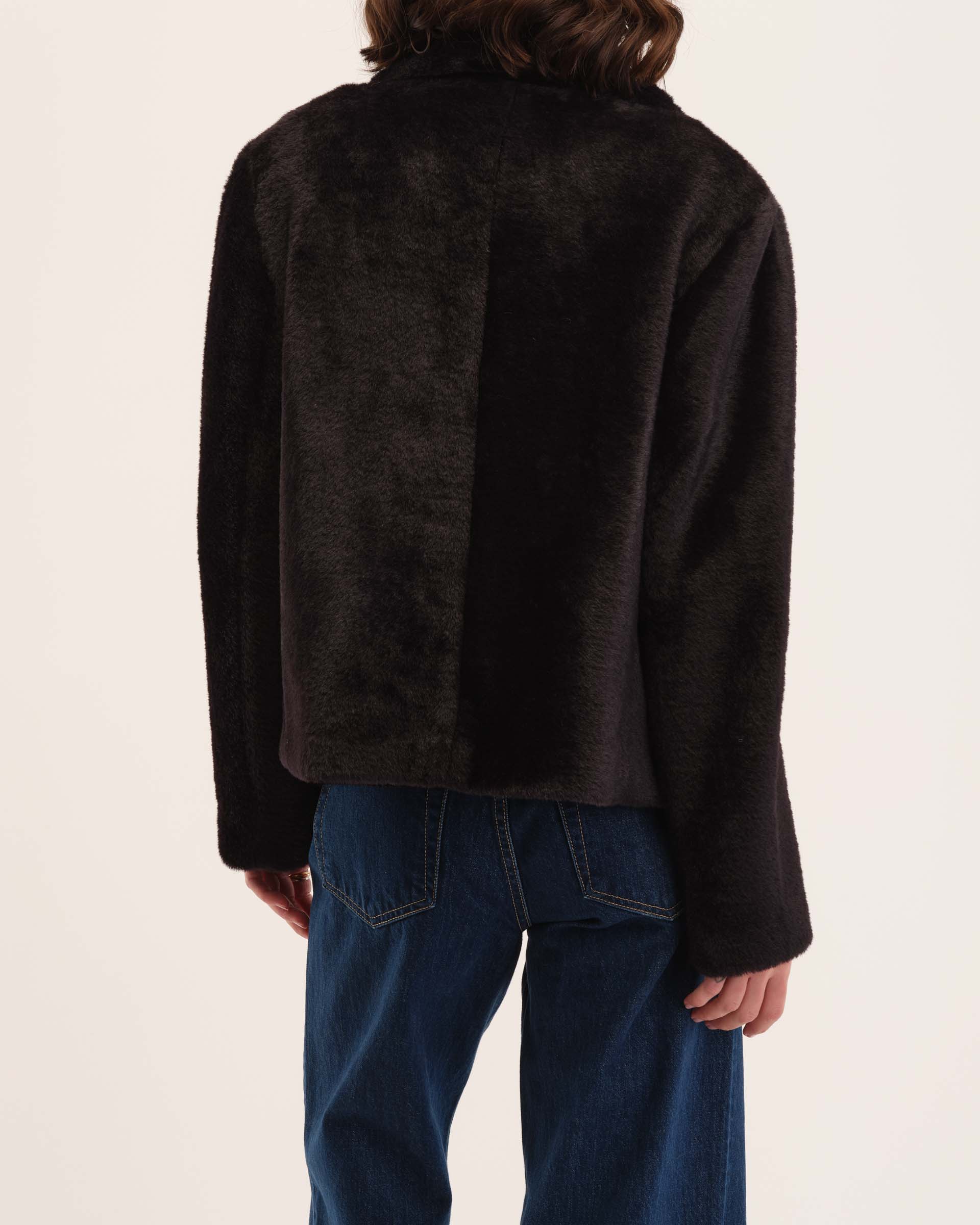Shop Faux Fur Button Front Collared Jacket | Elie Elie Tahari | JANE + MERCER