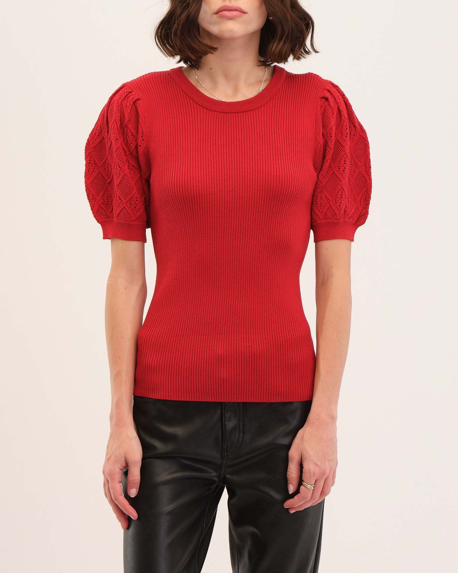Shop Short Blouson Sleeve Crew Neck Pullover | Elie Elie Tahari | JANE + MERCER