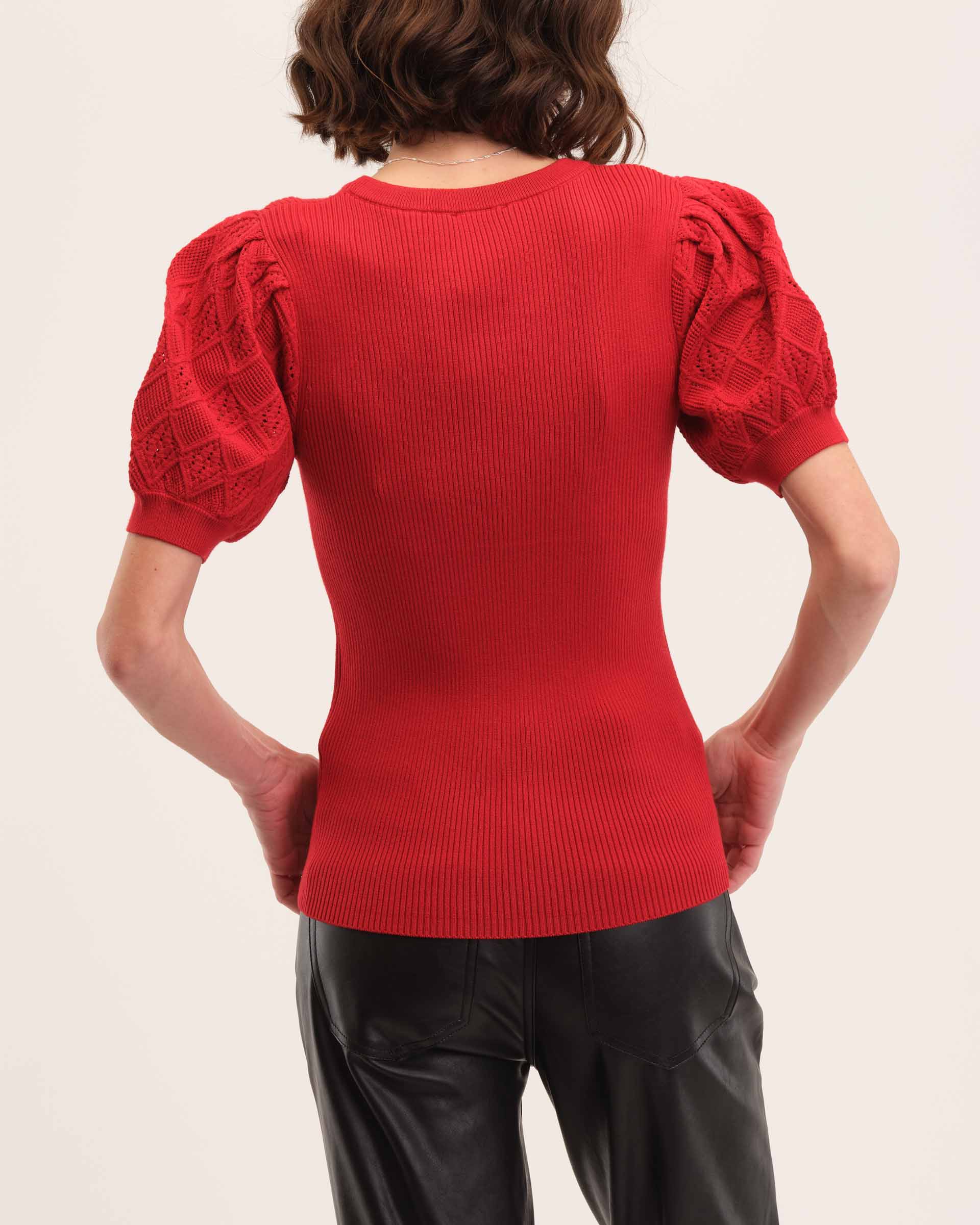 Shop Short Blouson Sleeve Crew Neck Pullover | Elie Elie Tahari | JANE + MERCER