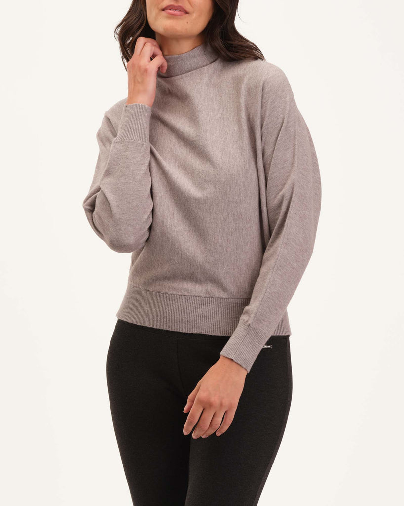 Mock Neck Dolman Sleeve Sweater, Grey Heather | Elie Elie Tahari