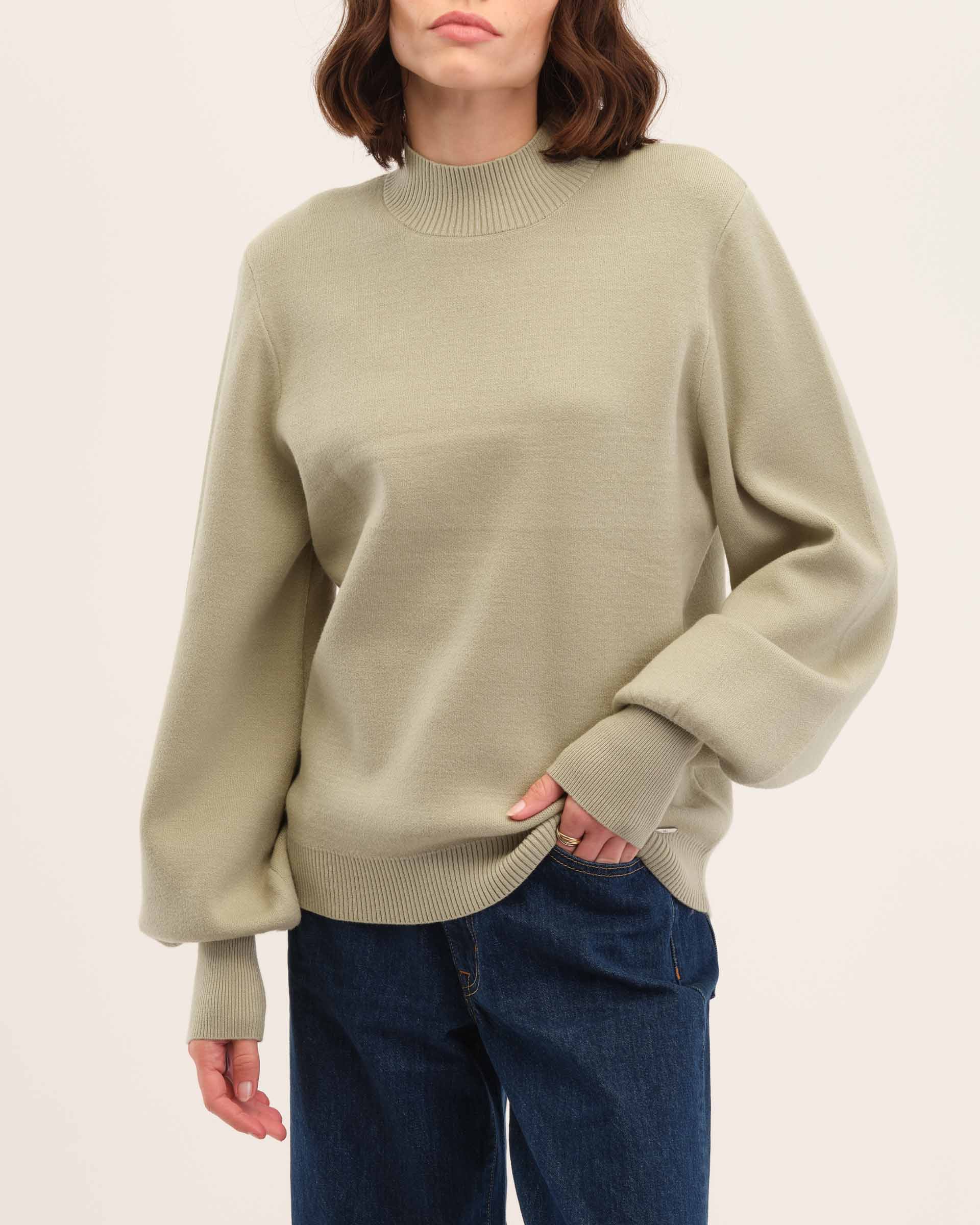 Blouson Sleeve Mock Neck Pullover