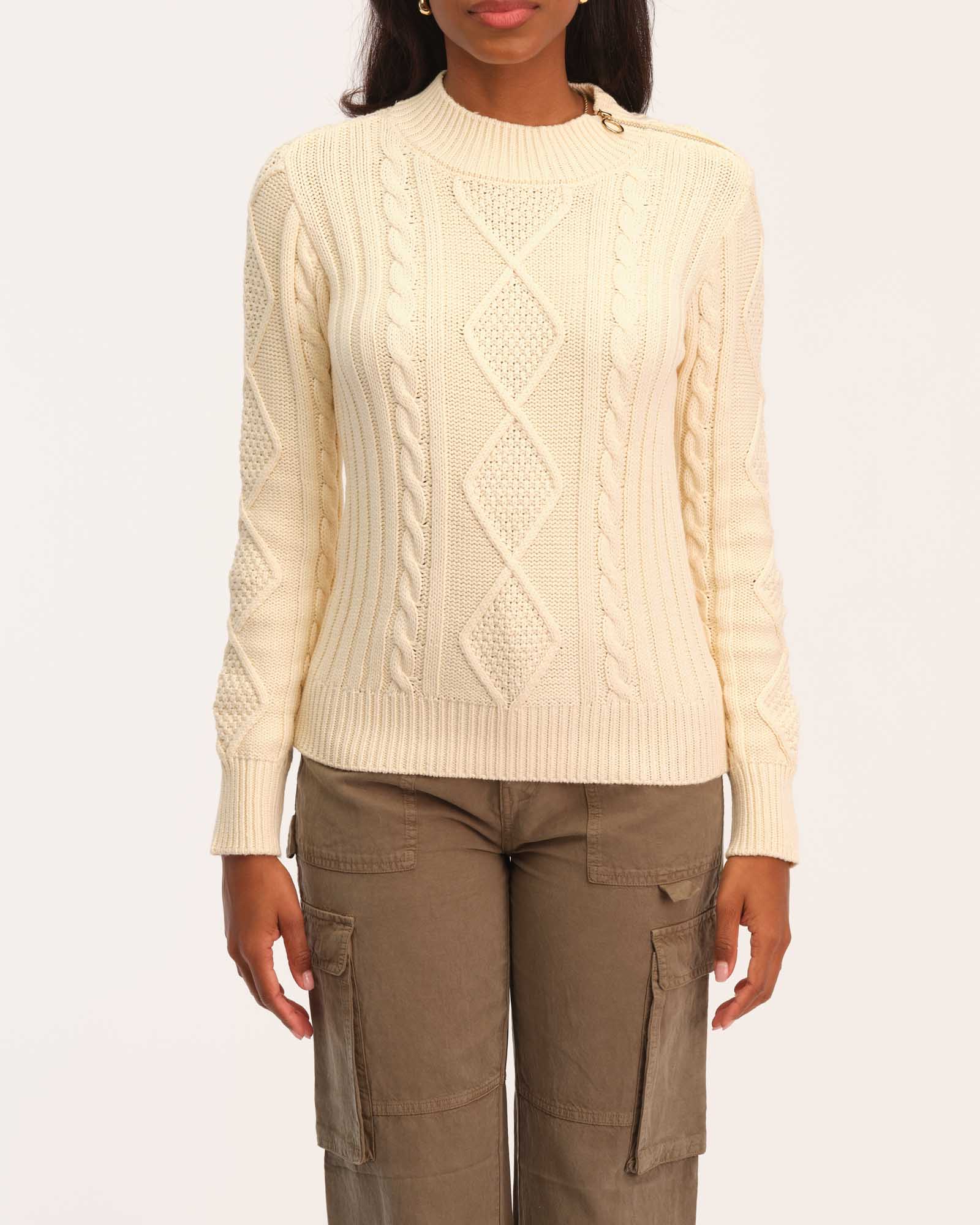 Elie Elie Tahari Women's Cable Knit Sweater with Shoulder Zipper | JANE + MERCER