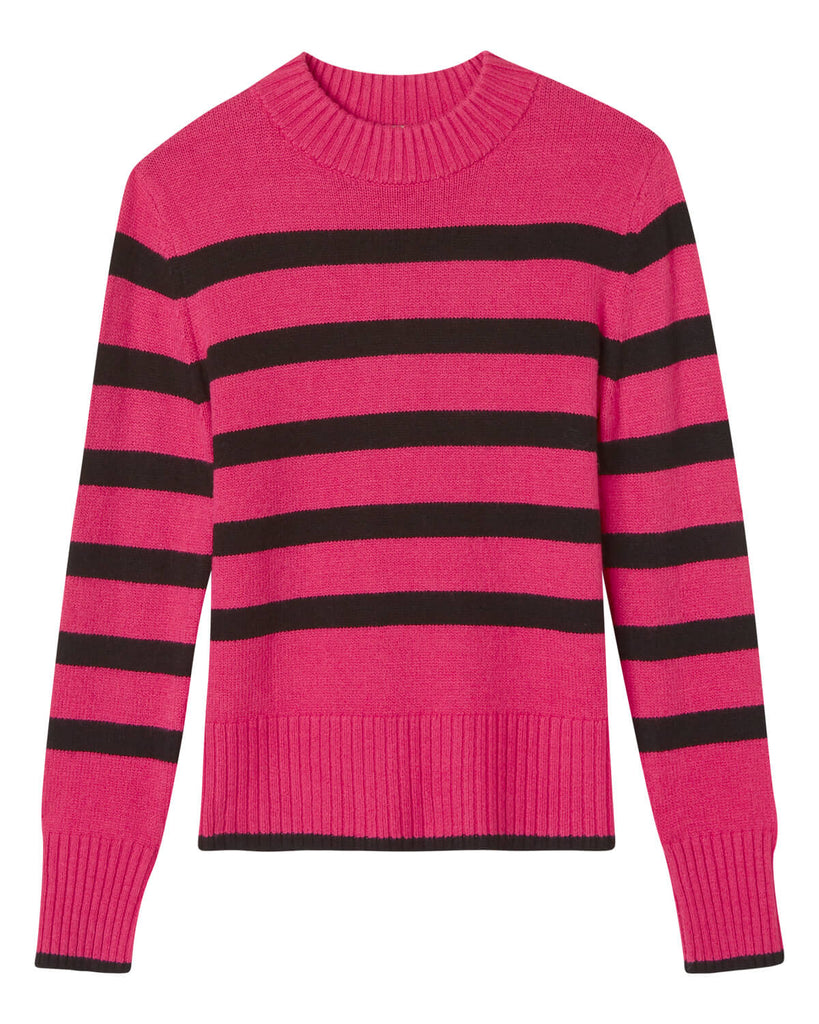 Mock Neck Striped Sweater, Deep Fuchsia/Black | Elie Elie Tahari