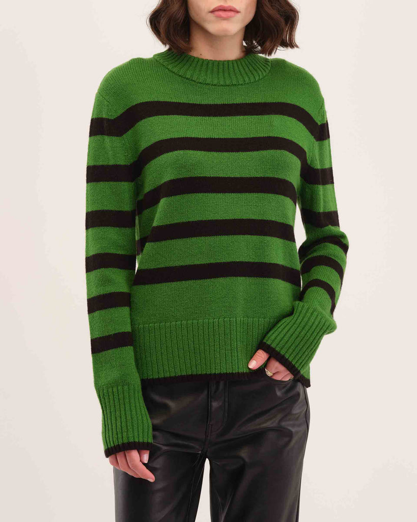 Mock Neck Striped Sweater, Dark Emerald/Black | Elie Elie Tahari