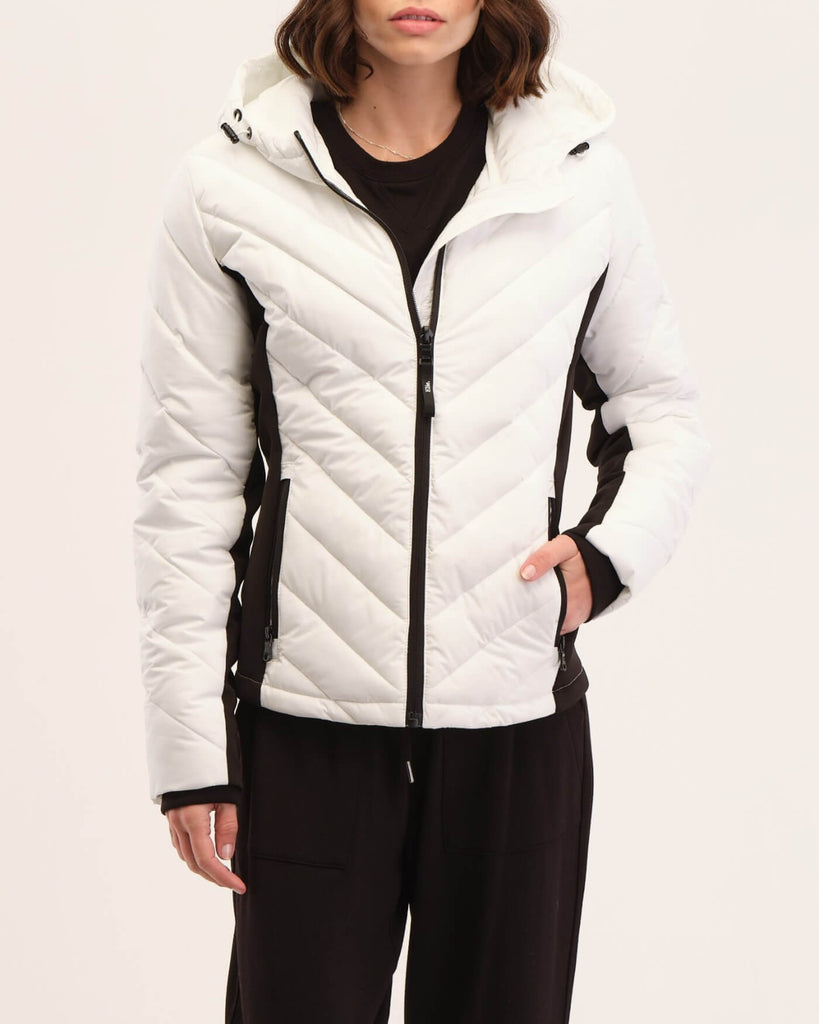 Quilted Zip Front Hooded Jacket, White/Black | Elie Elie Tahari