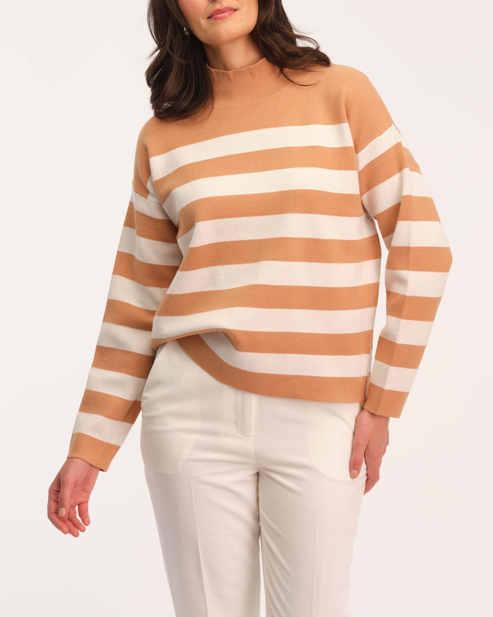 Elie Elie Tahari Women's Mock Neck Wide Stripe Sweater | JANE + MERCER