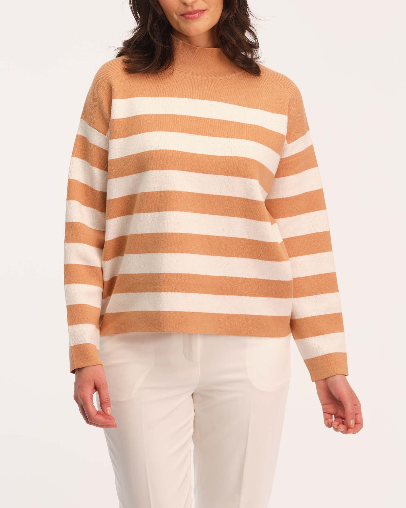 Shop Elie Elie Tahari Women's Mock Neck Wide Stripe Sweater | JANE + MERCER