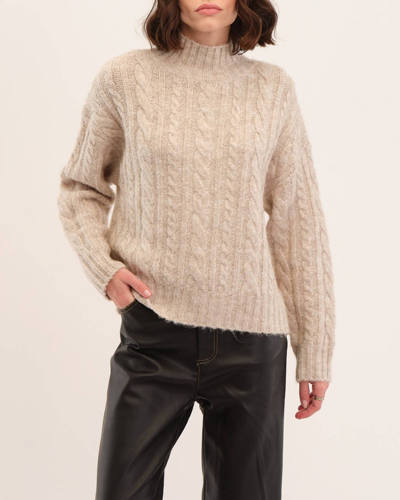 Cable Chunky Knit Sweater, Bisque Heather | Elie Elie Tahari