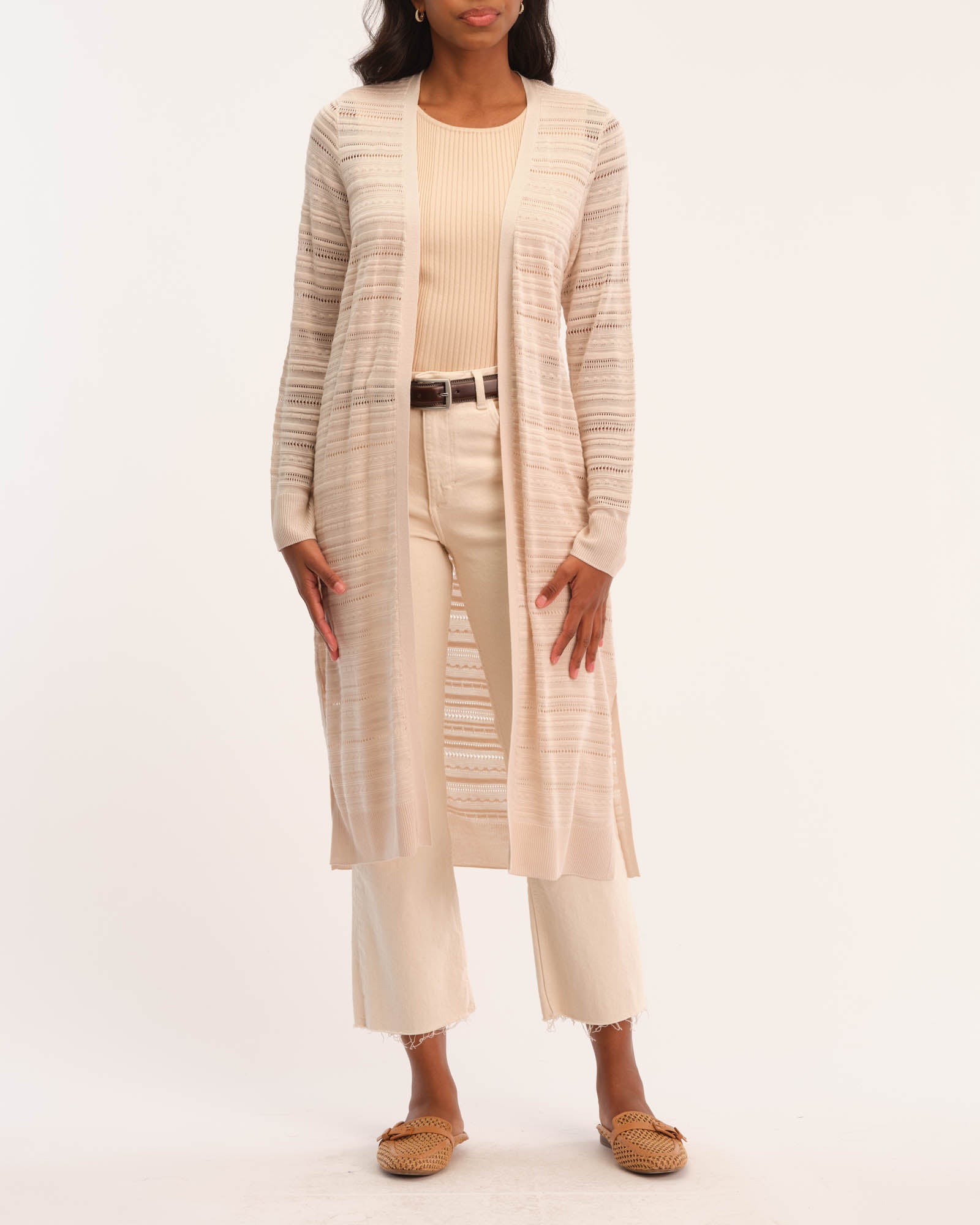 Elie Tahari Laser Cut 2024 Leather Long Open Cardigan