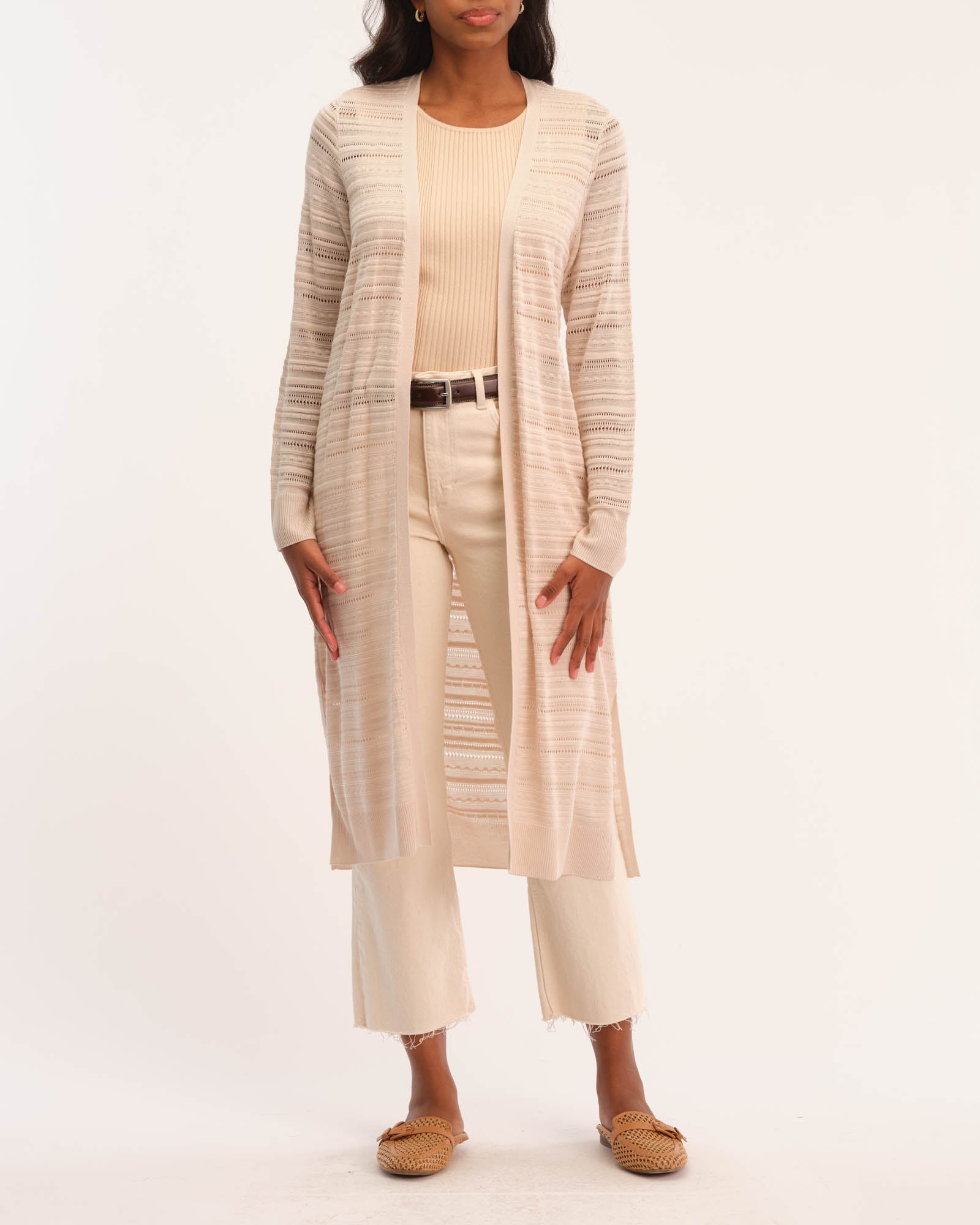 Shop Elie Elie Tahari Women's Pointelle Texture Stitch Long Cardigan | JANE + MERCER