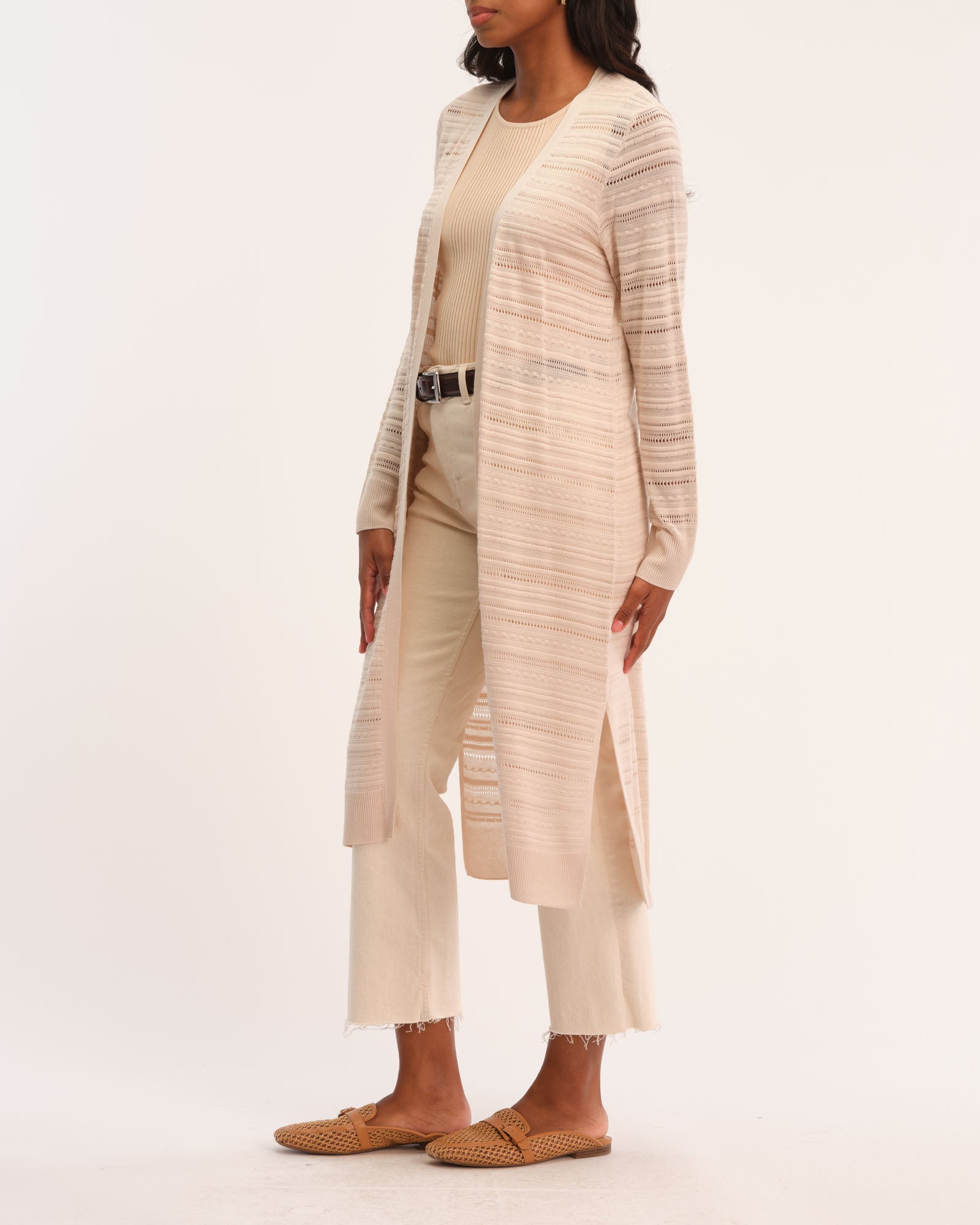 Elie Elie Tahari Women's Pointelle Texture Stitch Long Cardigan | JANE + MERCER