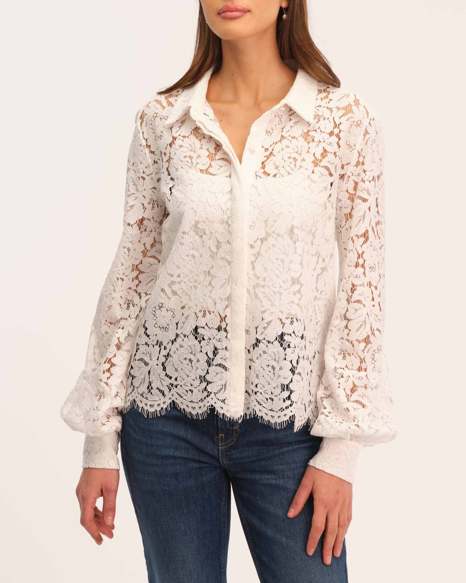 Elie Saab Lace hot Pattern Blouse Top long sleeve NWT Size Small