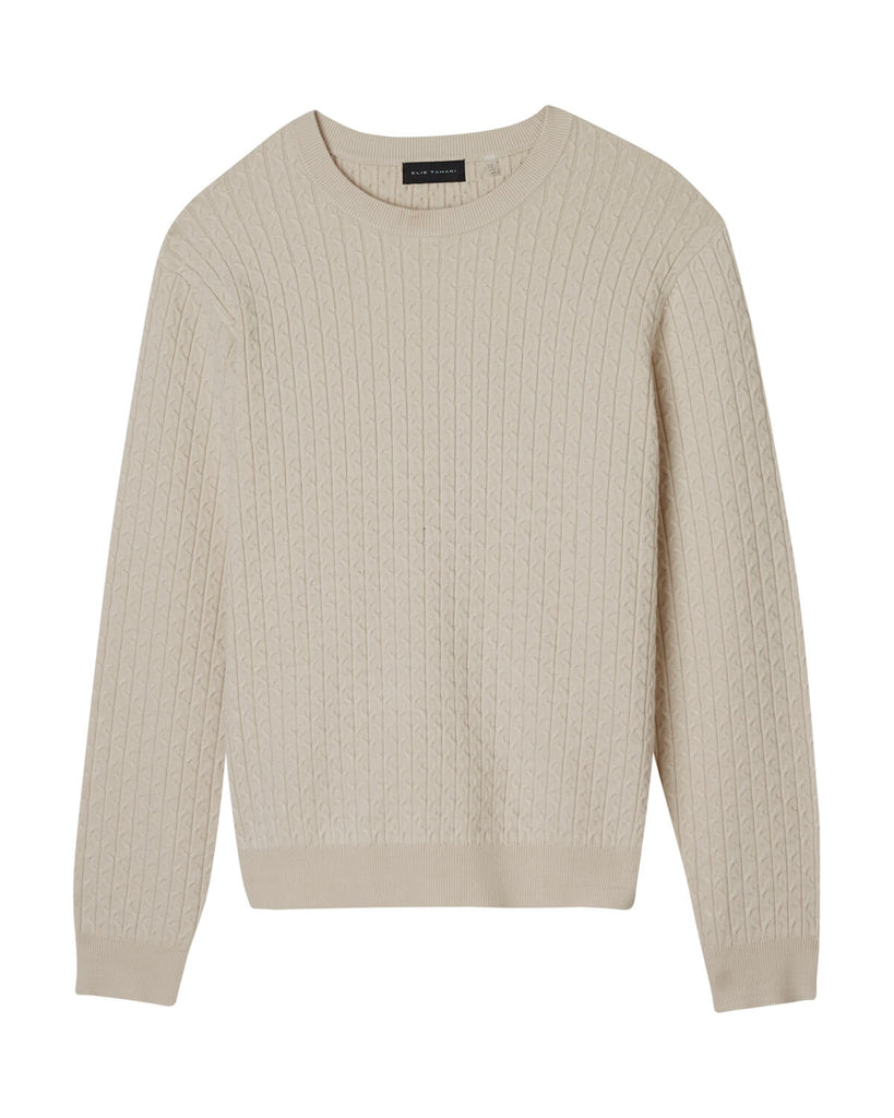 Men's Viscose Blend Cable Knit Sweater, Ivory | Elie Tahari Men's