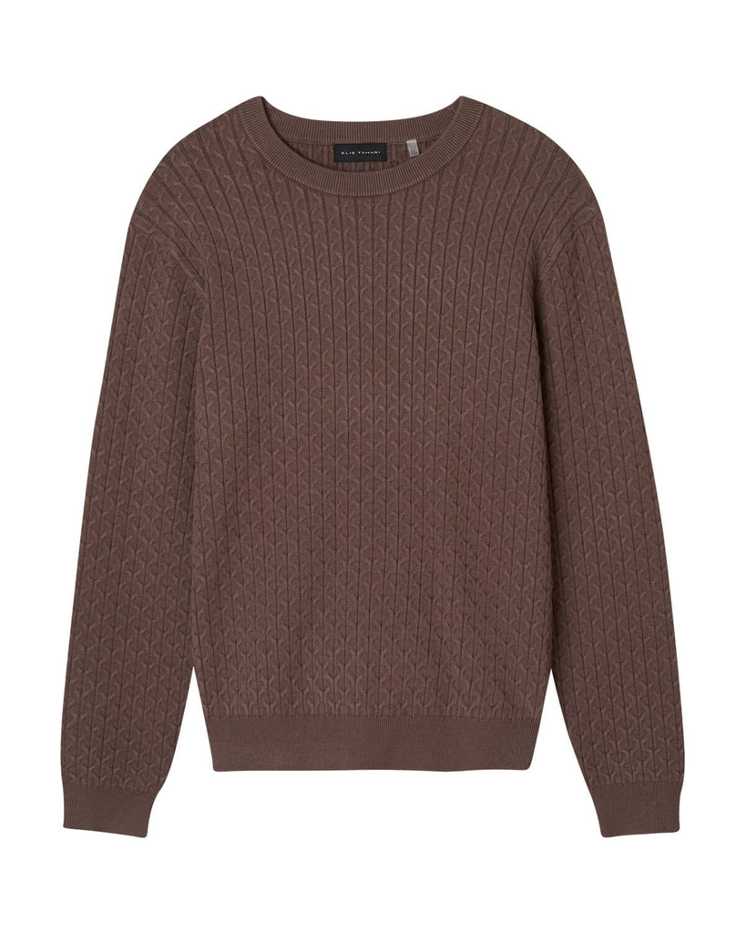 Men's Viscose Blend Cable Knit Sweater, Mocha | Elie Tahari Men's
