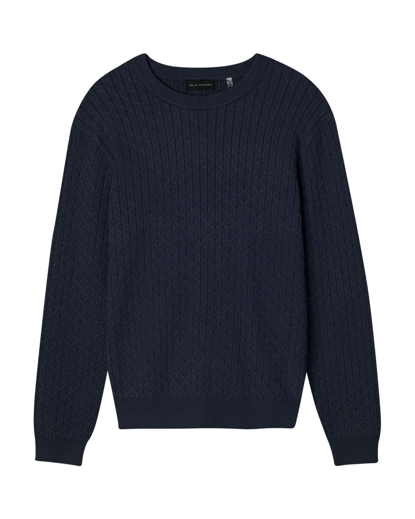 Men's Viscose Blend Cable Knit Sweater, Navy | Elie Tahari Men's