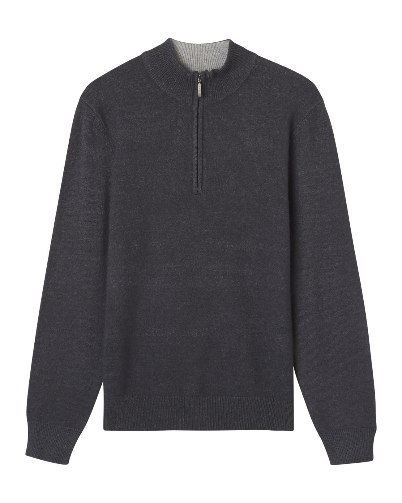 Elie Tahari Men's Quarter Zip Pullover Sweater, Dark Grey Heather