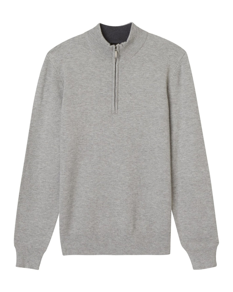 Elie Tahari Men's Quarter Zip Pullover Sweater, Light Grey Heather