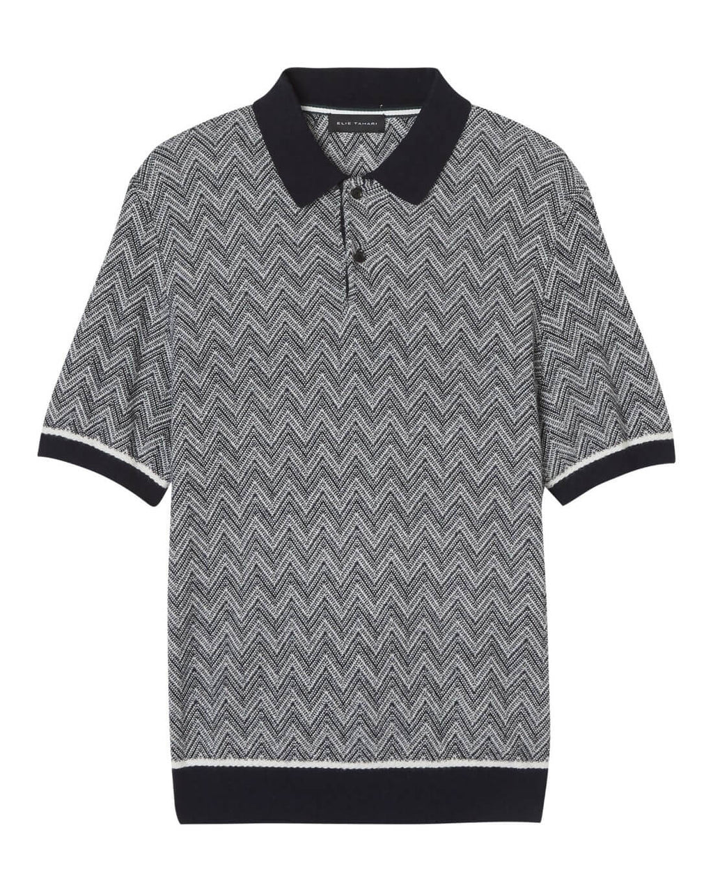 Elie Tahari Men's Chevron Knit Stitch Sweater Polo, Navy