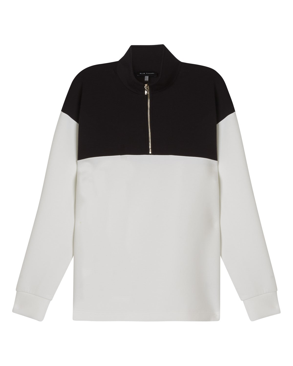 Men's Color-Blocked Quarter Zip Sweatshirt, Black/White | Elie Tahari Men's