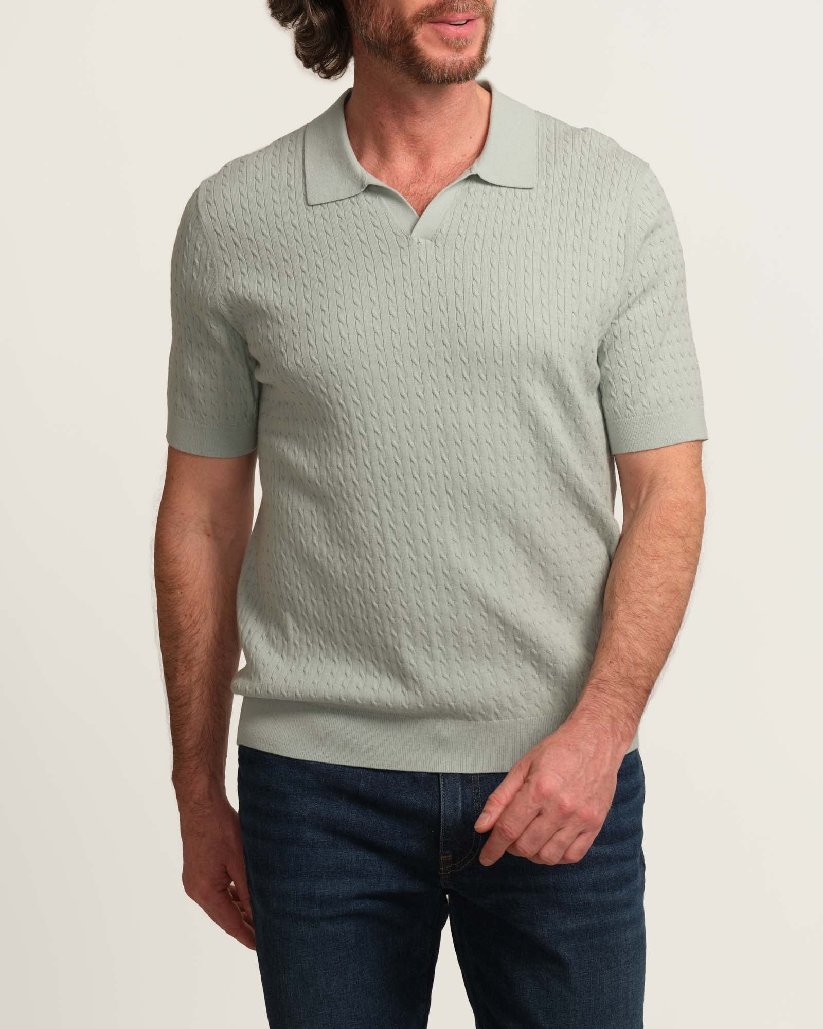 Shop Elie Tahari Men's Johnny Collar Micro Cable Sweater Polo | JANE + MERCER